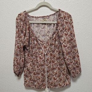 Ralph Lauren Red and Brown Paisley Blouse